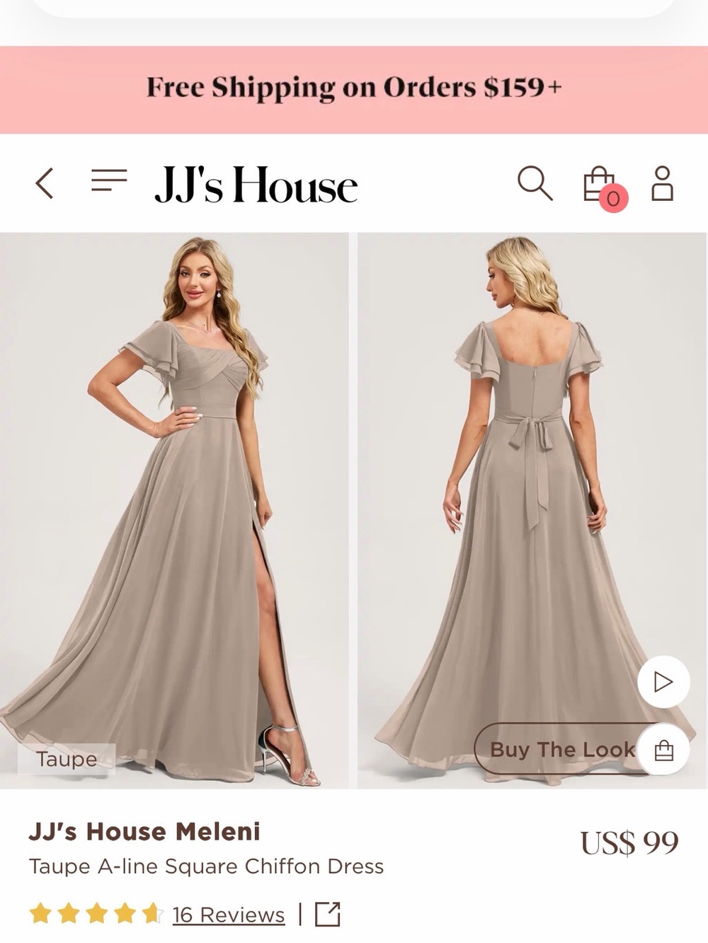 JJ's House Taupe Meleni A-Line Chiffon Maxi Dress